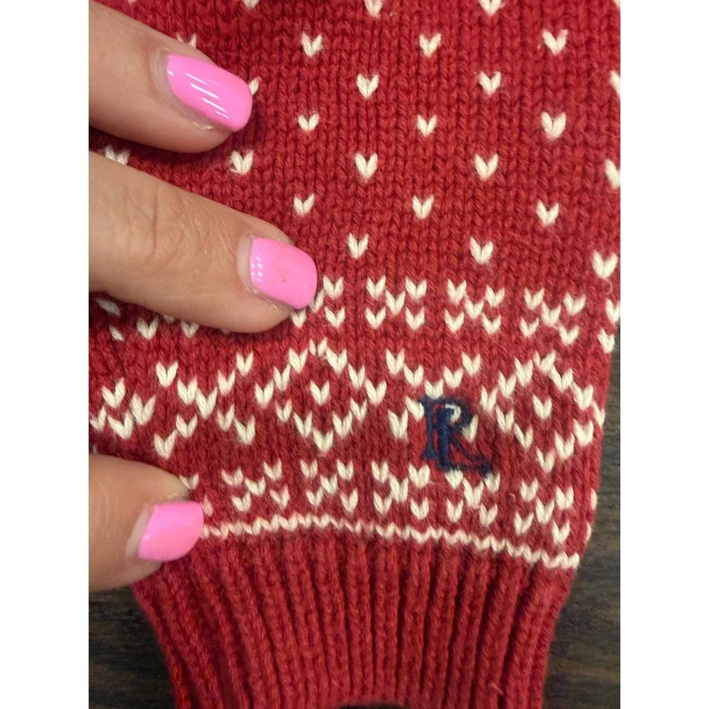 Vtg Ralph Lauren Baby Knit Romper 6-12M Red Fair Isle Snowflake Footed Jumpsuit
